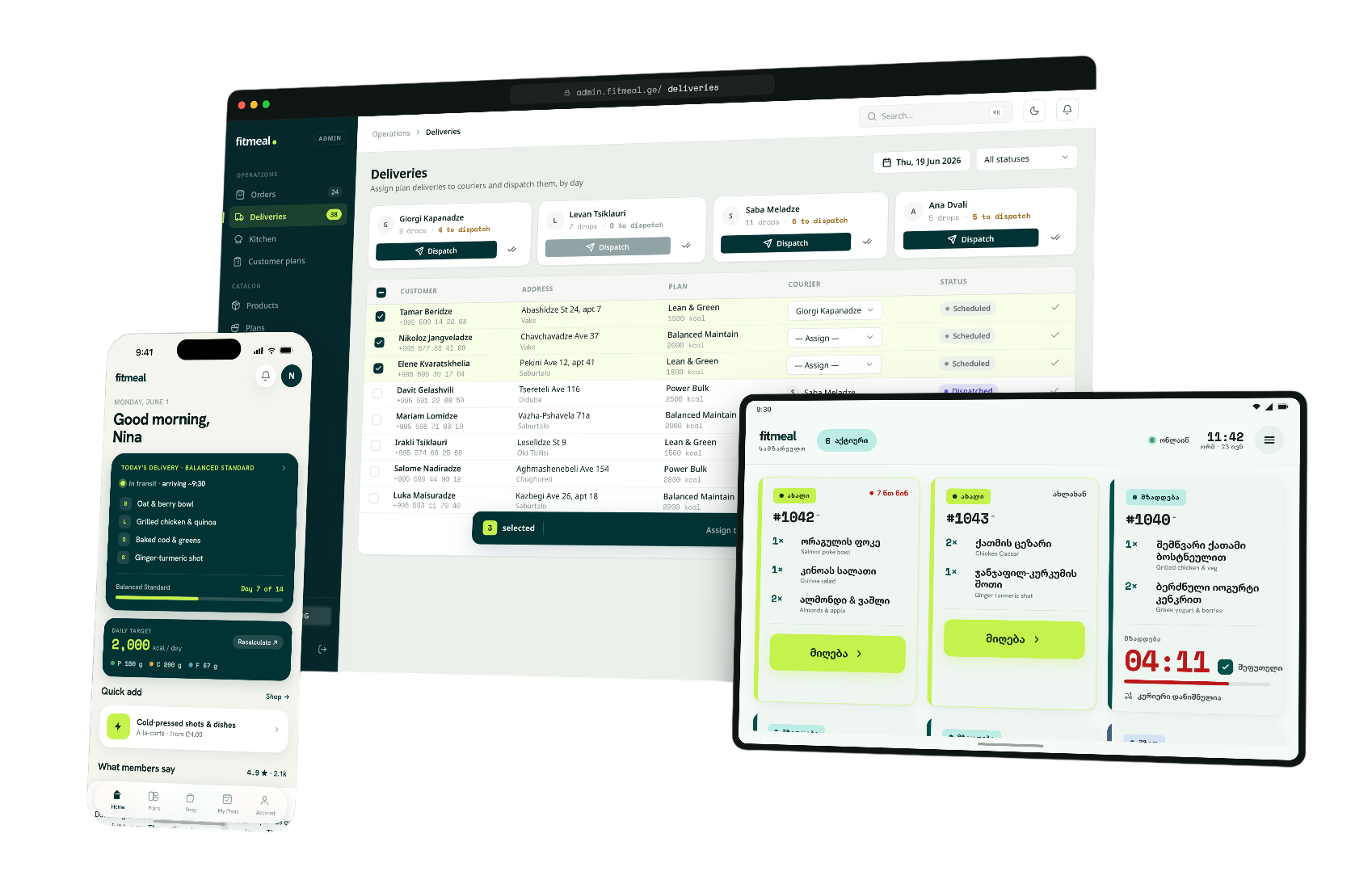 FitMeal — the iOS app, admin dashboard, and kitchen display