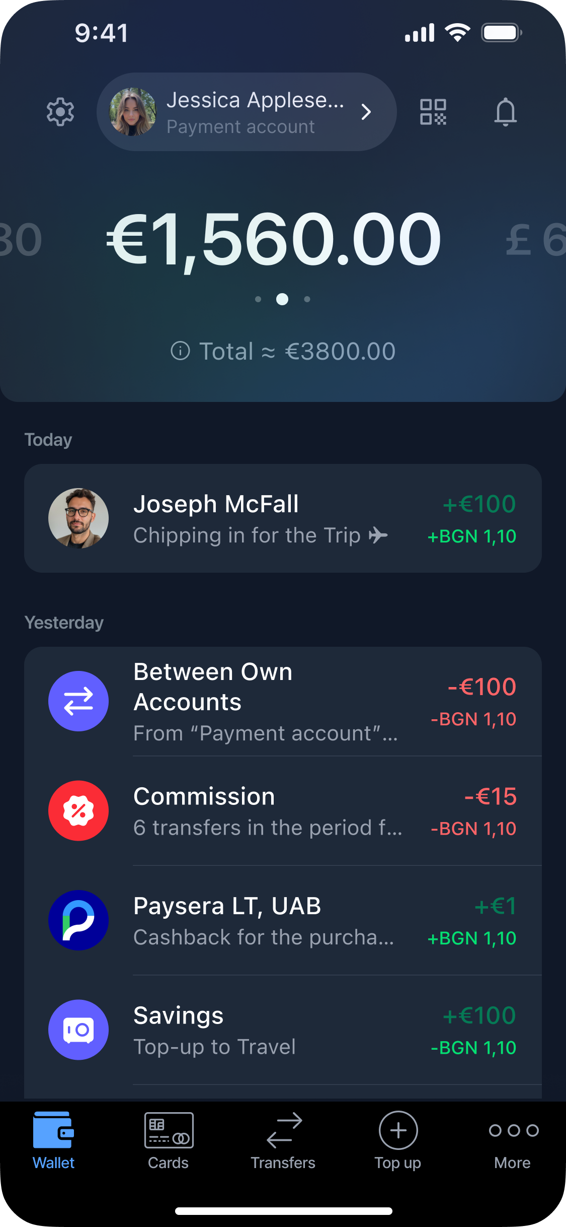 Paysera wallet screen